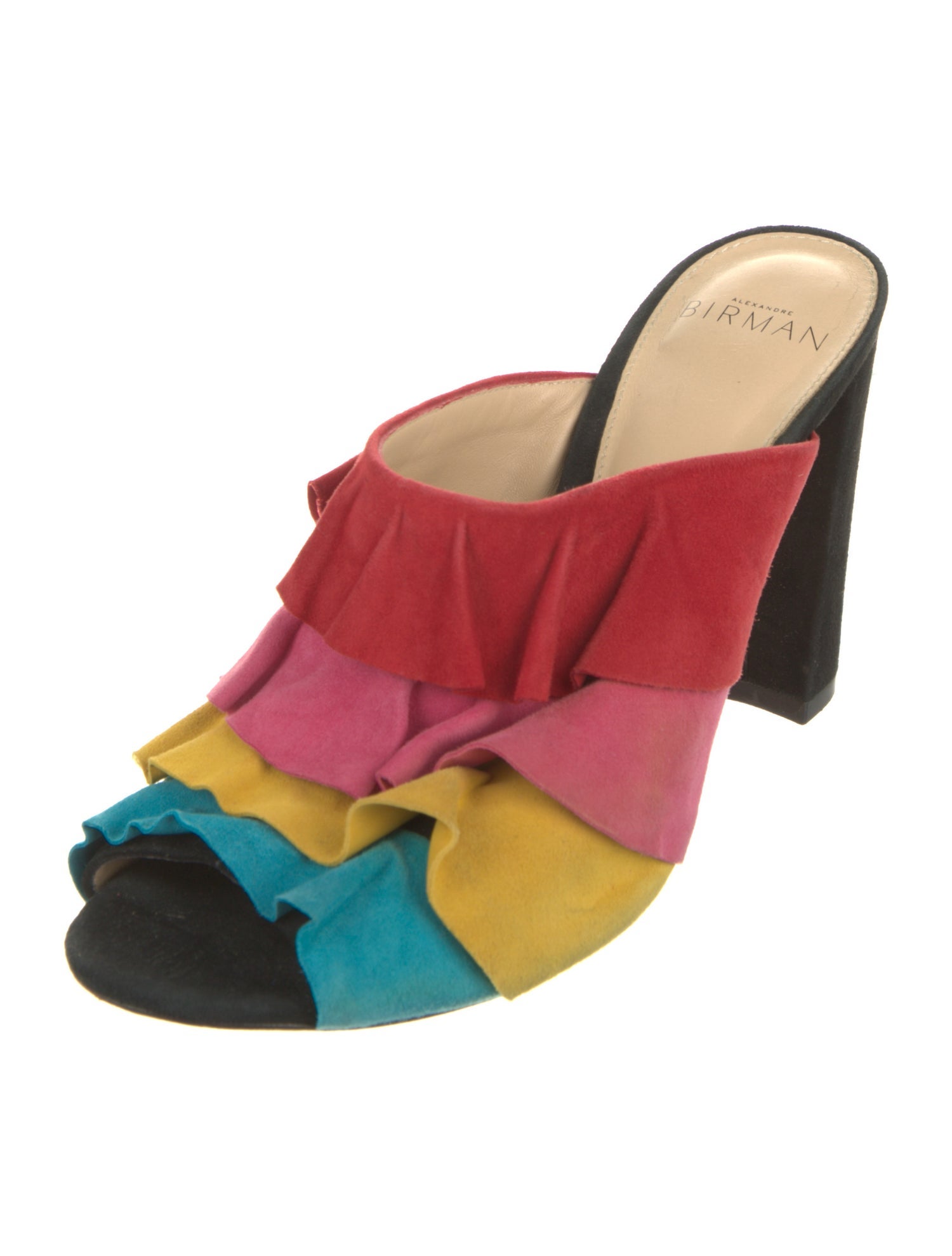 Alexandre Birman Suede Colorblock Pattern Slides