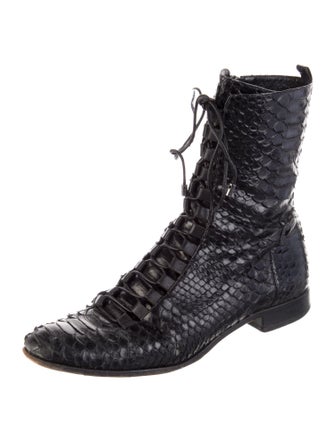 Alexandre Birman Embossed Leather Animal Print Combat Boots
