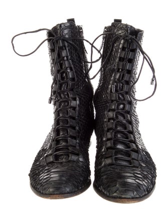 Alexandre Birman Embossed Leather Animal Print Combat Boots