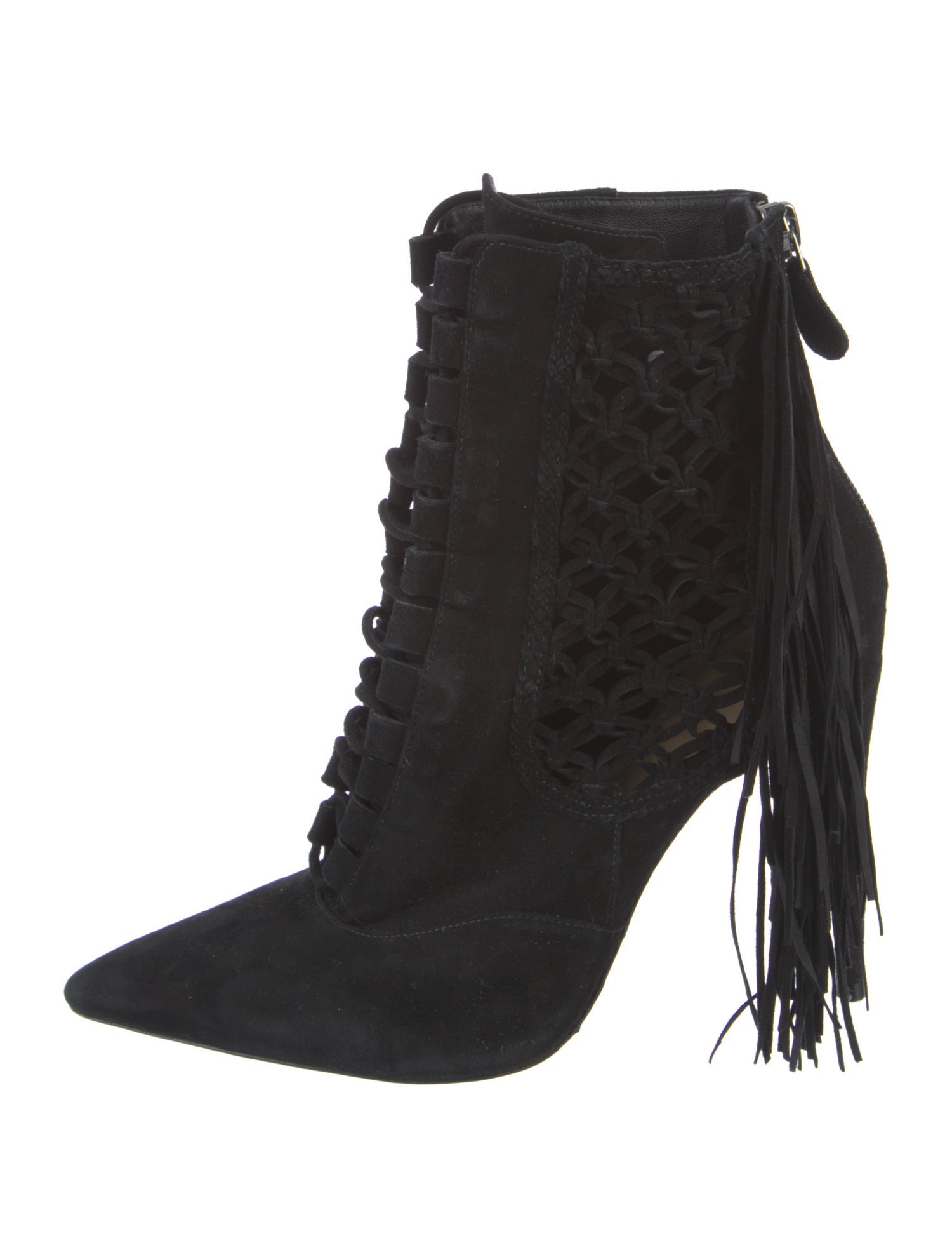 Alexandre Birman Suede Fringe Trim Accent Lace-Up Boots