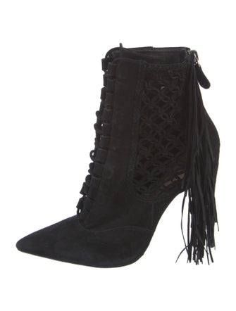 Alexandre Birman Suede Fringe Trim Accent Lace-Up Boots