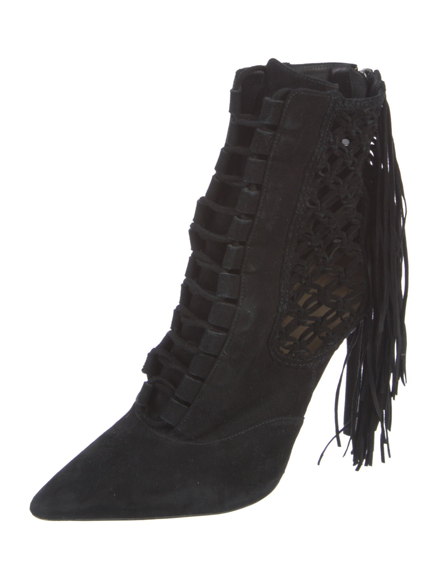 Alexandre Birman Suede Fringe Trim Accent Lace-Up Boots