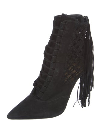 Alexandre Birman Suede Fringe Trim Accent Lace-Up Boots