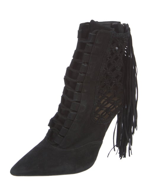 Alexandre Birman Suede Fringe Trim Accent Lace-Up Boots