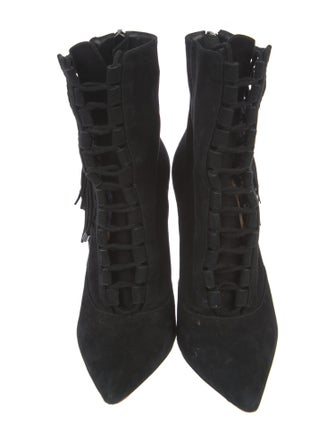 Alexandre Birman Suede Fringe Trim Accent Lace-Up Boots