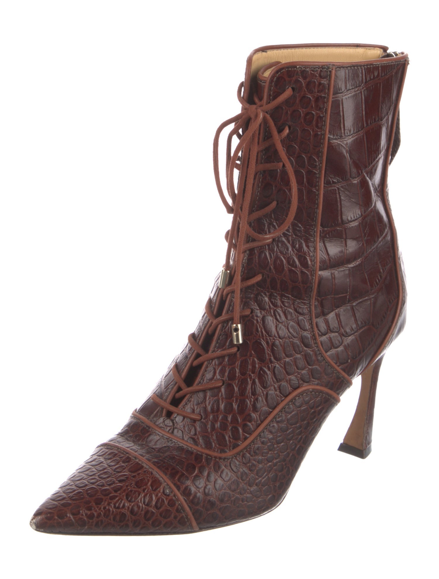 Alexandre Birman Embossed Leather Animal Print Lace-Up Boots