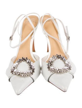 Alexandre Birman Satin Crystal Embellishments Slingback Pumps