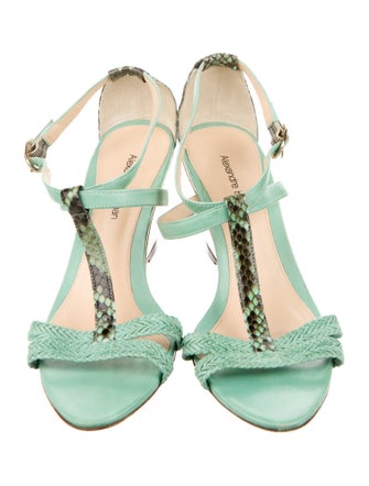 Alexandre Birman Leather Animal Print T-Strap Sandals