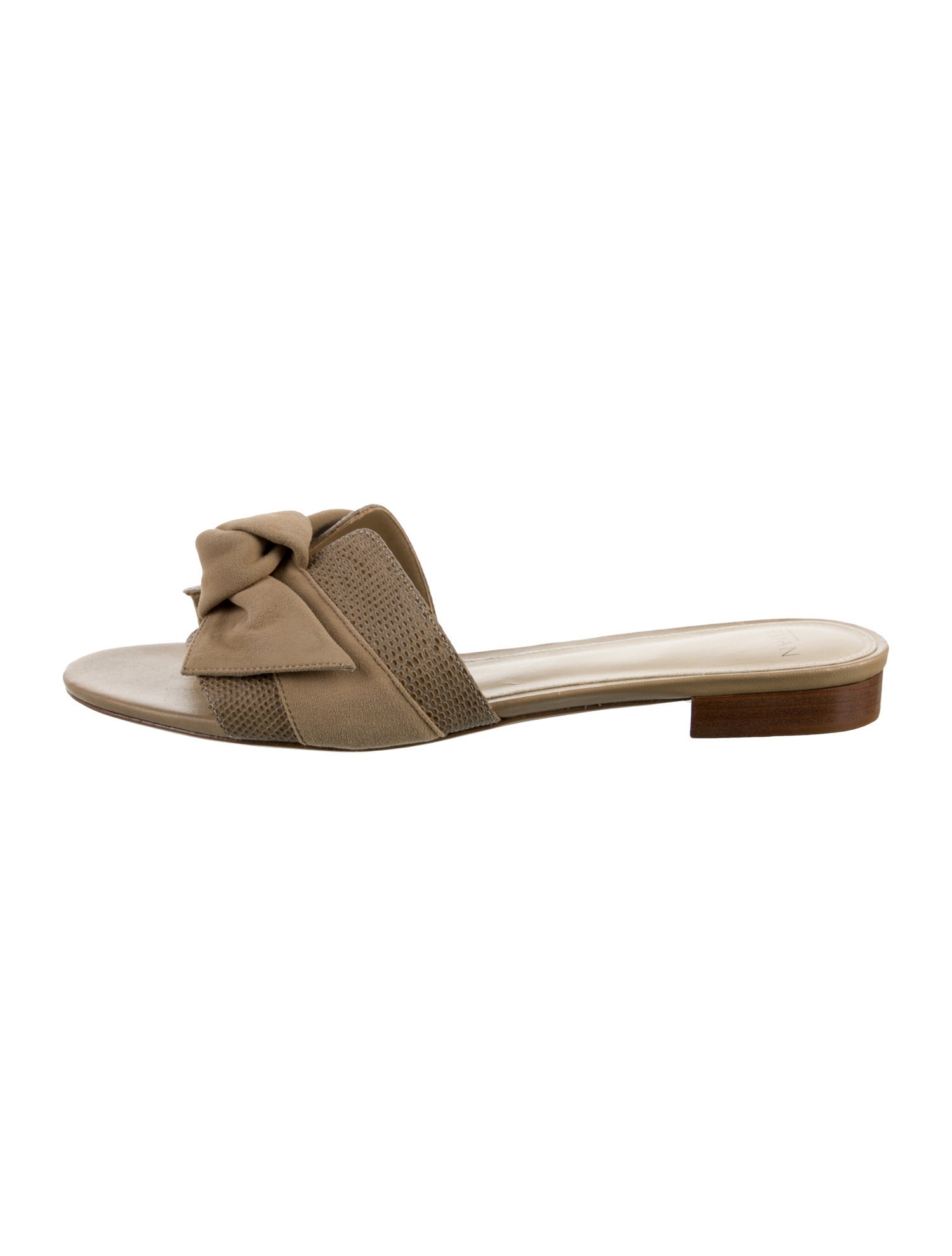 Alexandre Birman Embossed Leather Bow Accents Slides