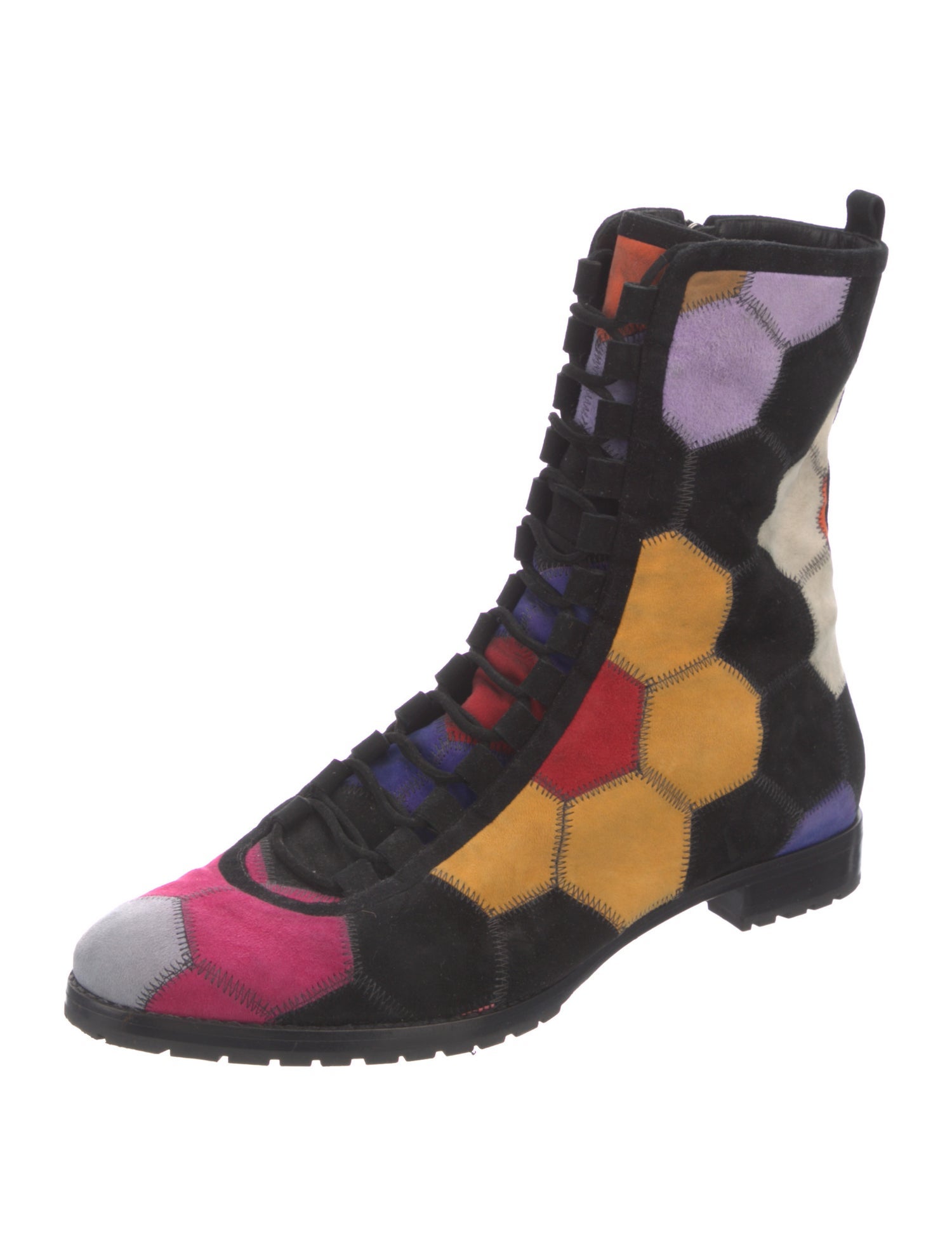 Alexandre Birman Suede Floral Print Combat Boots