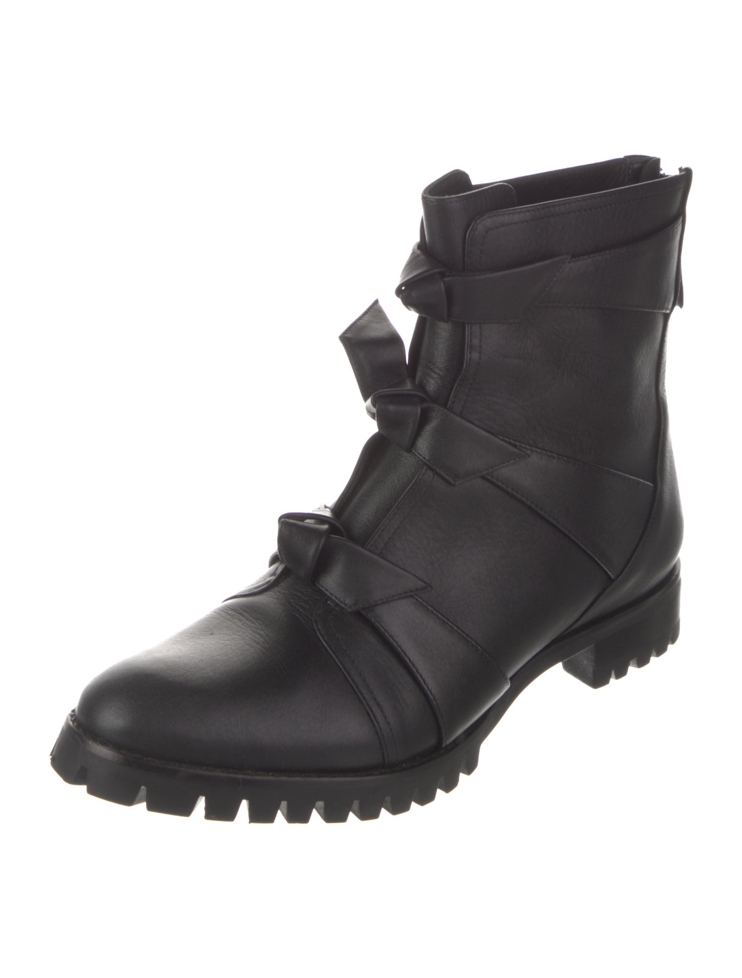 Alexandre Birman Leather Bow Accents Combat Boots