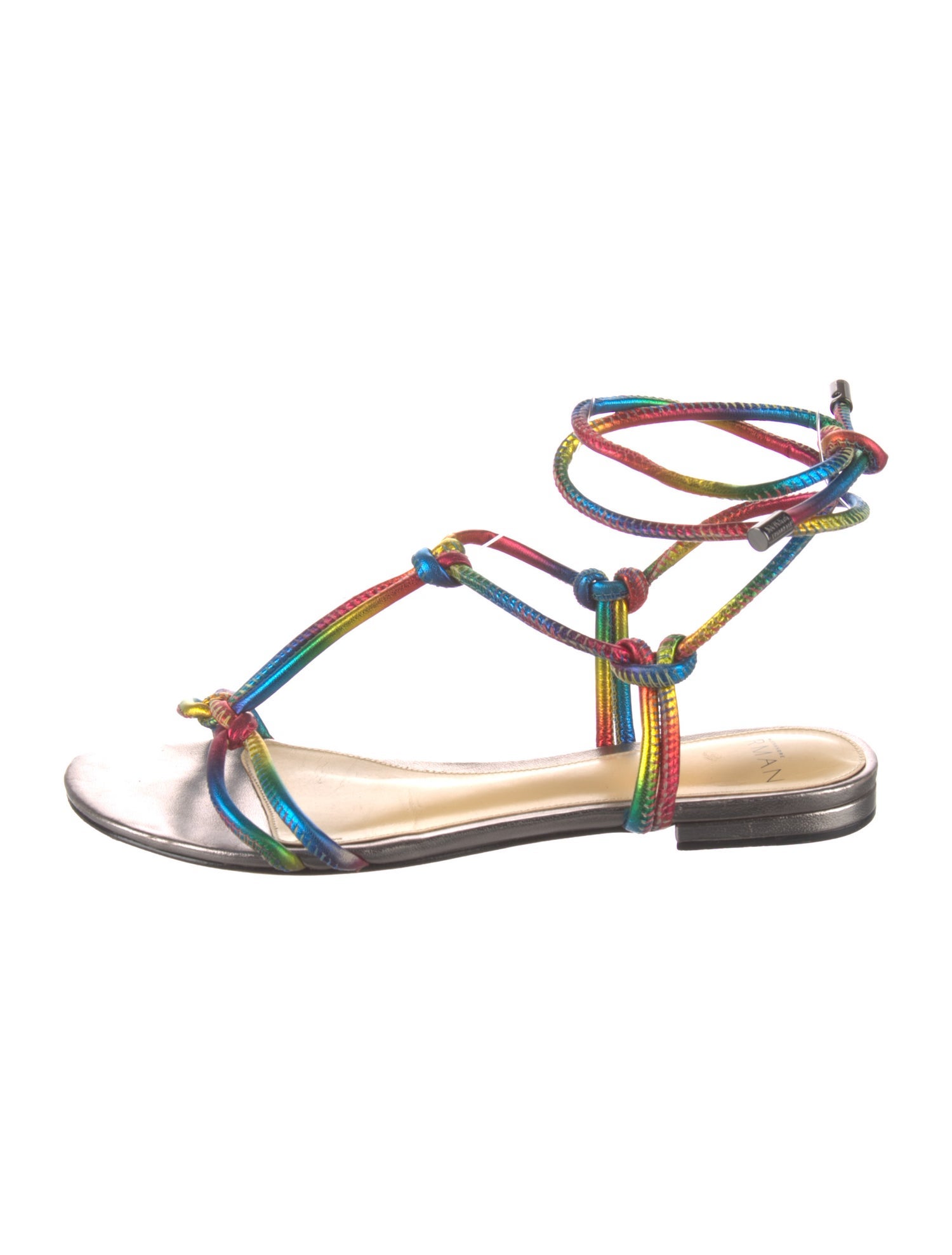 Alexandre Birman Leather Colorblock Pattern T-Strap Sandals