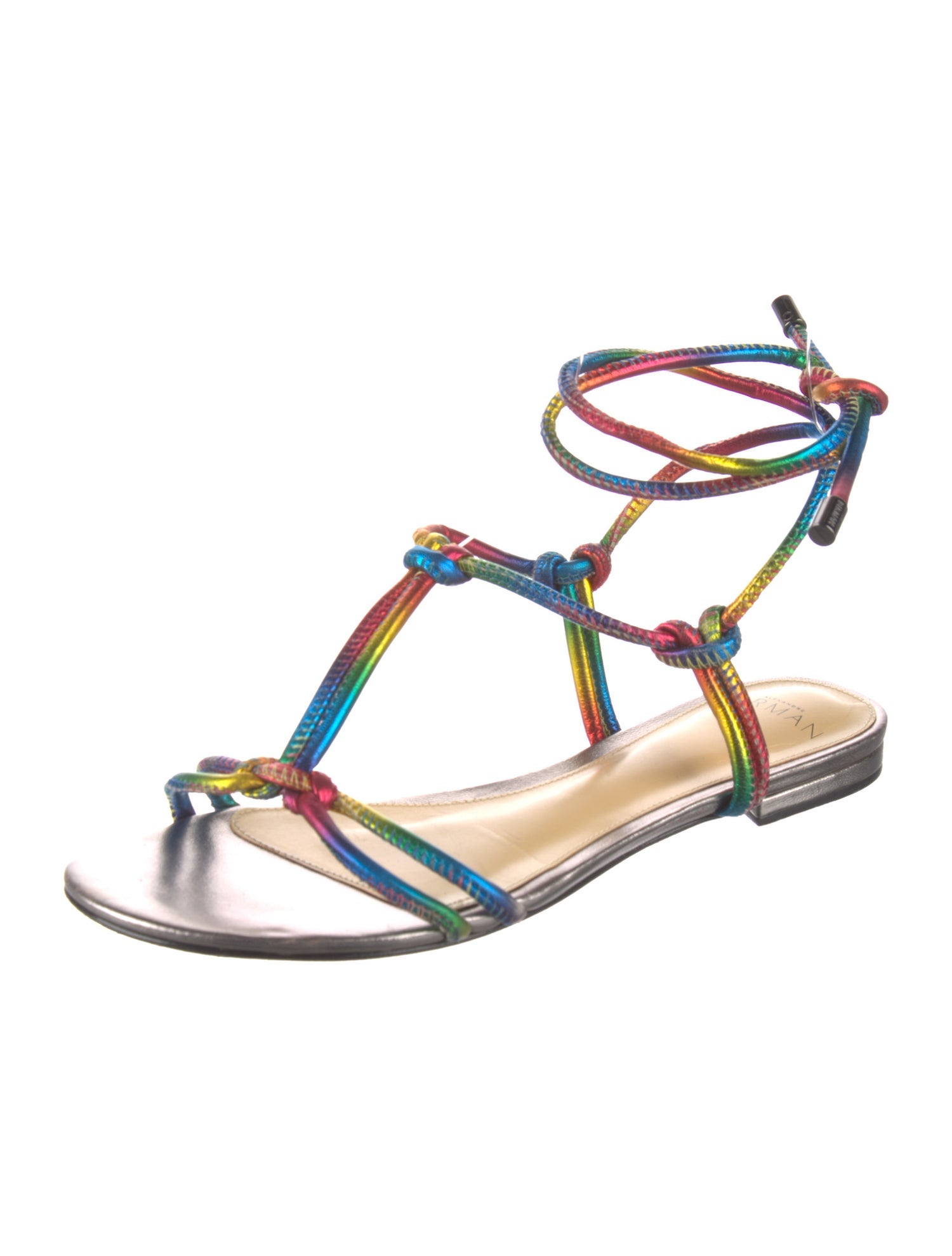 Alexandre Birman Leather Colorblock Pattern T-Strap Sandals