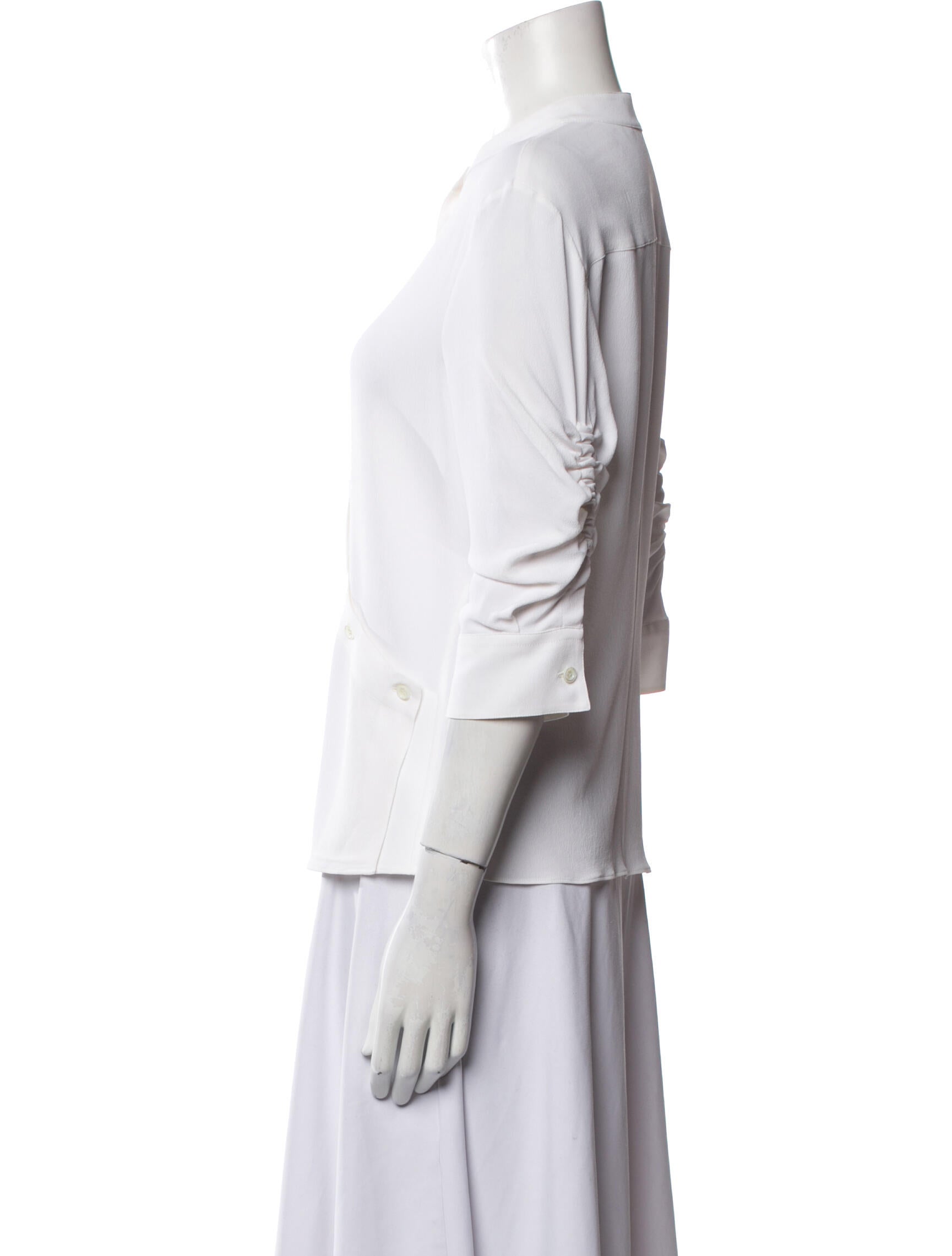 Altuzarra Mock Neck Three-Quarter Sleeve Button-Up Top