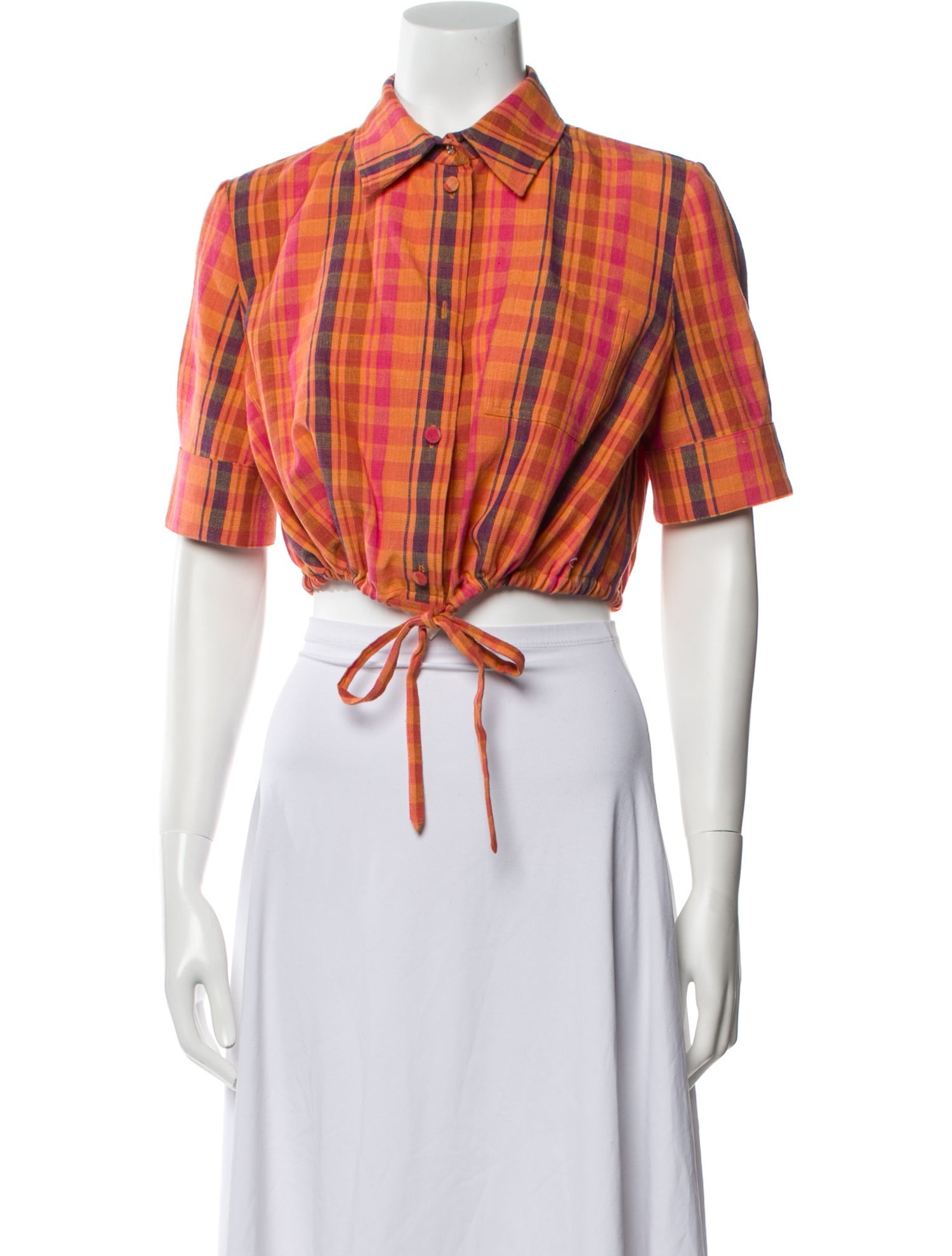 Altuzarra Plaid Print Short Sleeve Crop Top