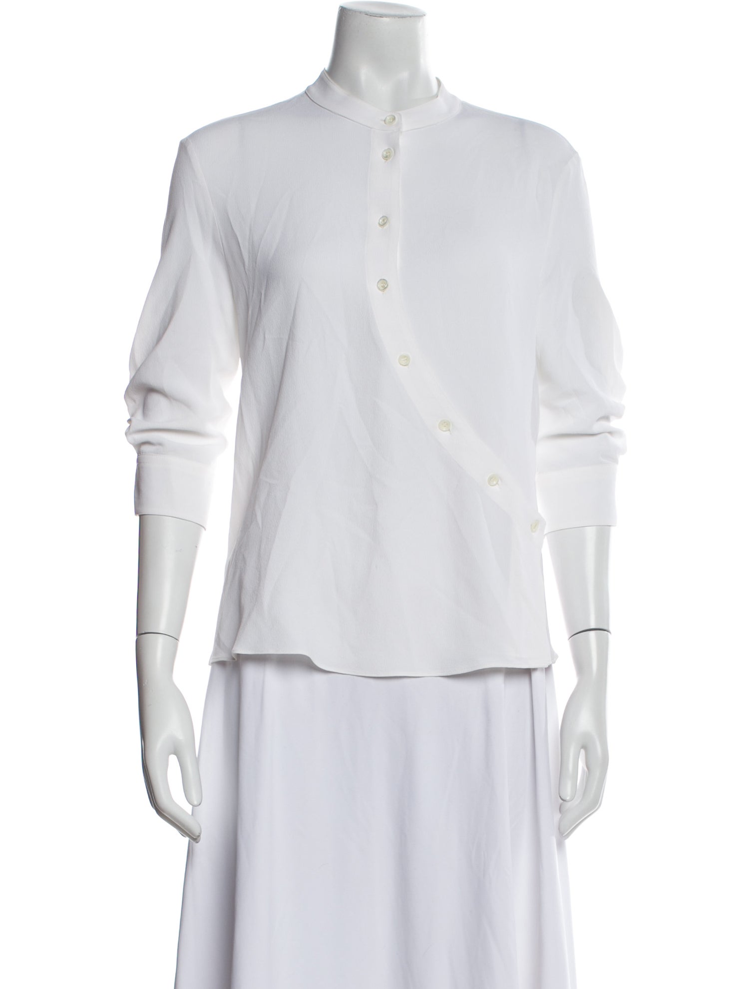 Altuzarra Mock Neck Three-Quarter Sleeve Button-Up Top