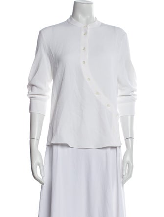 Altuzarra Mock Neck Three-Quarter Sleeve Button-Up Top