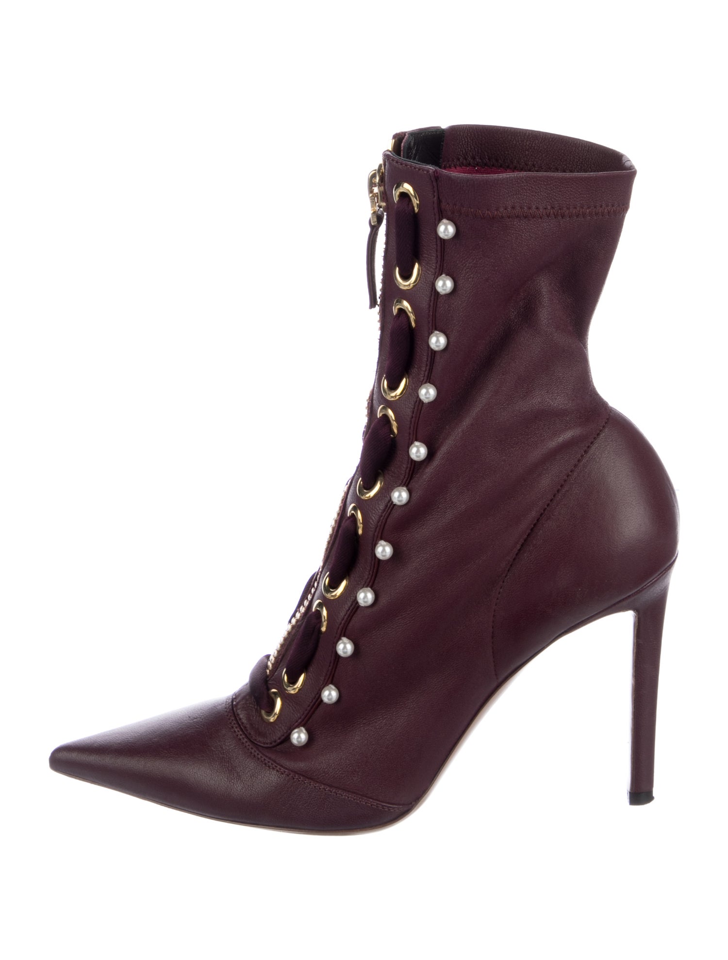 Altuzarra Leather Beaded Accents Lace-Up Boots