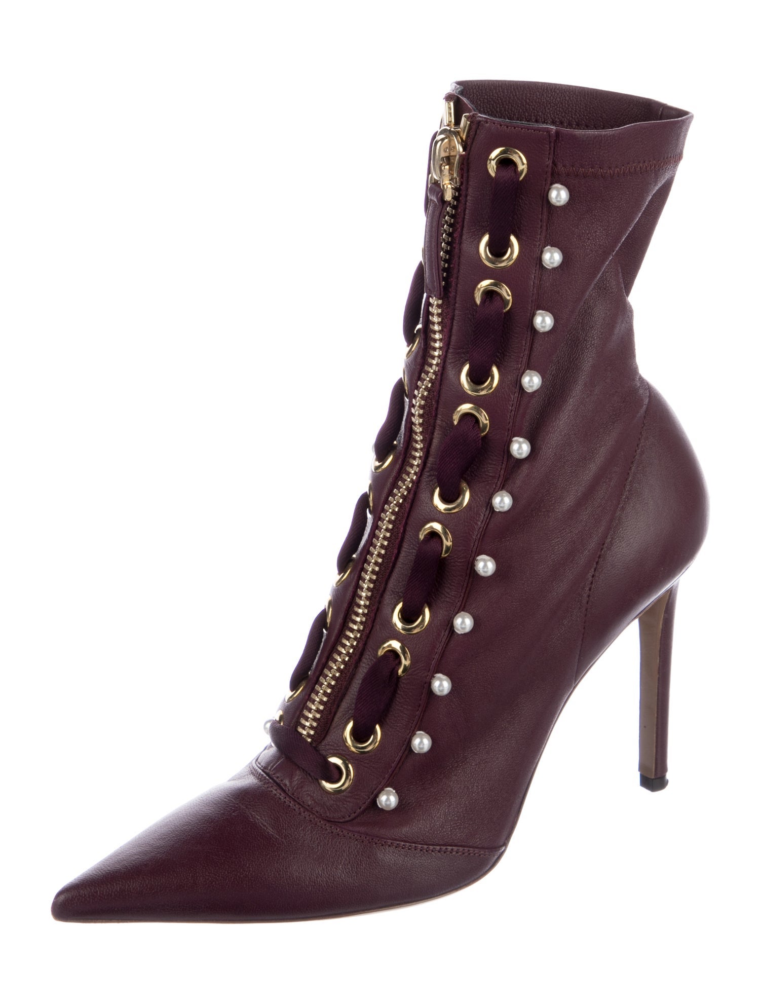 Altuzarra Leather Beaded Accents Lace-Up Boots