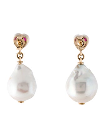 Alison Lou 14K Pearl & 1.61ctw Synthetic Ruby Drop Earrings