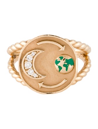 Alison Lou 14K Diamond & Enamel 'To The Moon & Back' Signet Ring
