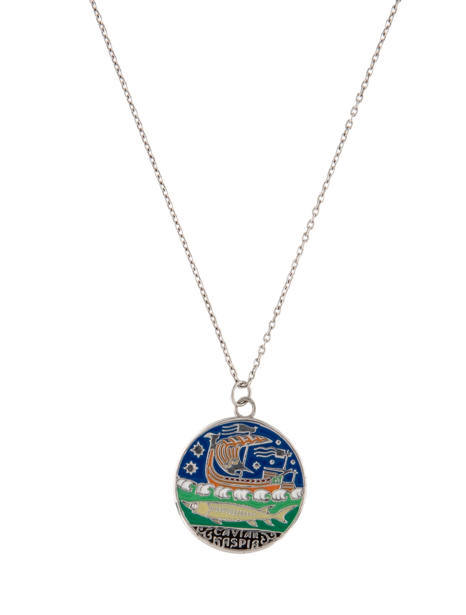 Alison Lou Caviar Kaspia Enamel Pendant Necklace