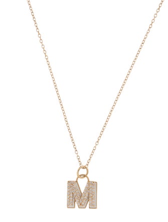 Alison Lou 14K Diamond Mini Letter 'E' Enamel Shadow Pendant Necklace