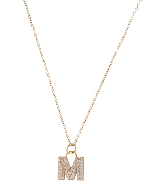 Alison Lou 14K Diamond Mini Letter 'E' Enamel Shadow Pendant Necklace