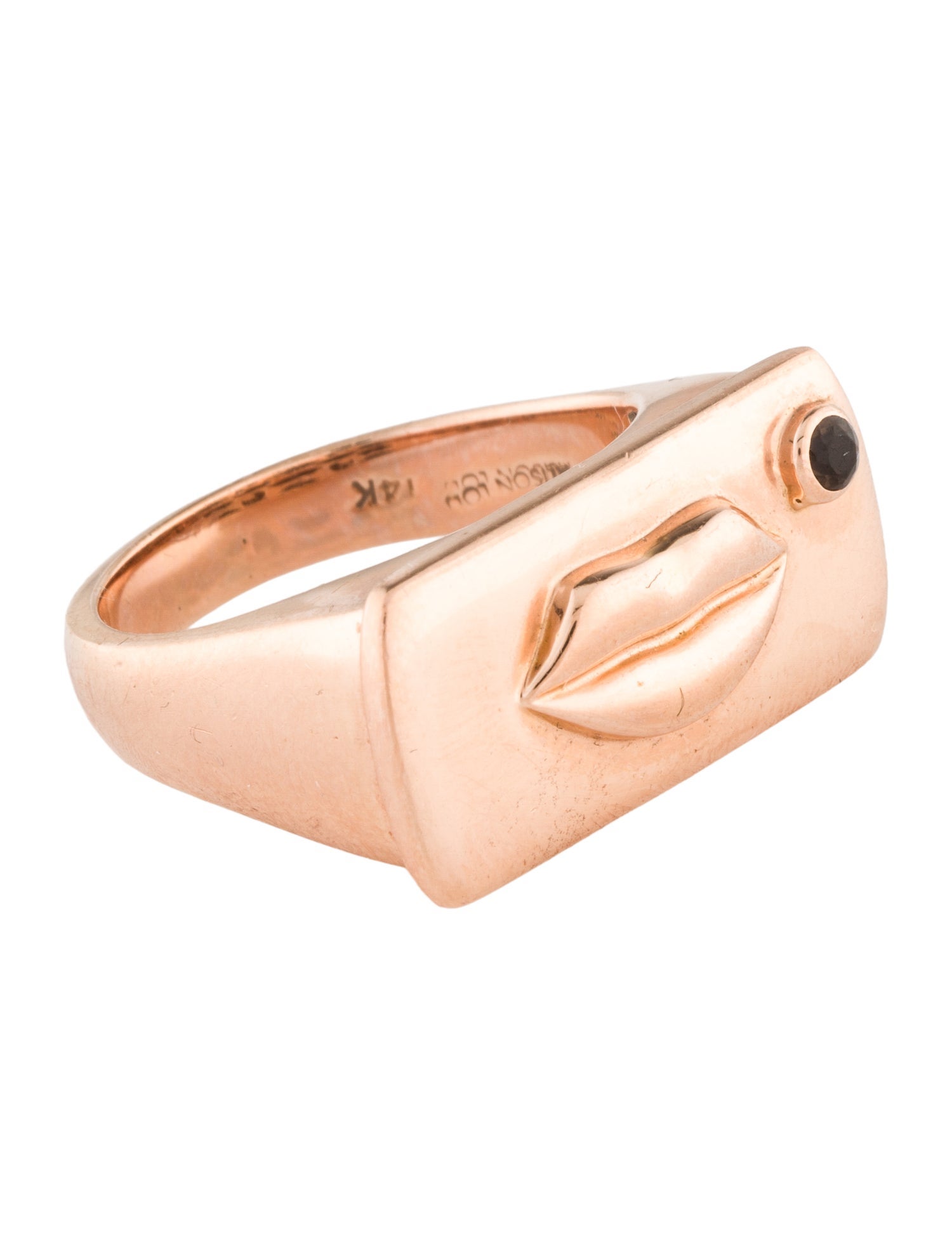 Alison Lou 14K Smoky Quartz Lips Signet Ring