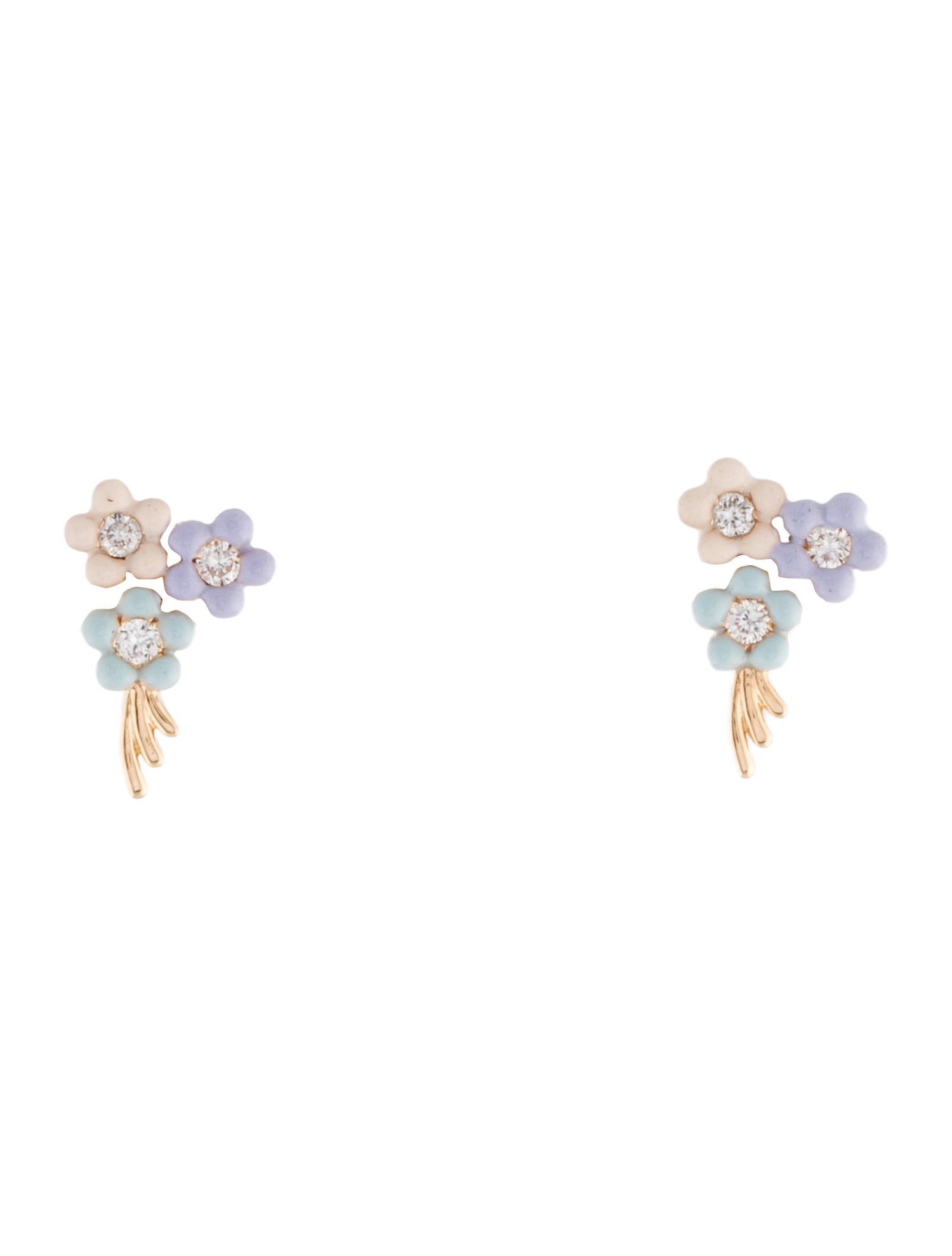 Alison Lou 14K Diamond Bouquet of Flowers Stud Earrings