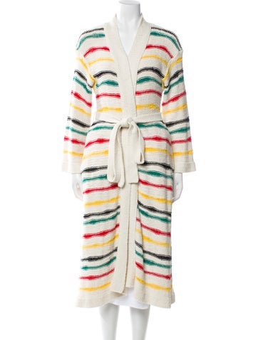 Pre-owned Alanui Striped Open Front Sweater In White