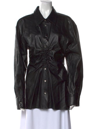 Alexander Wang Leather Long Sleeve Button-Up Top