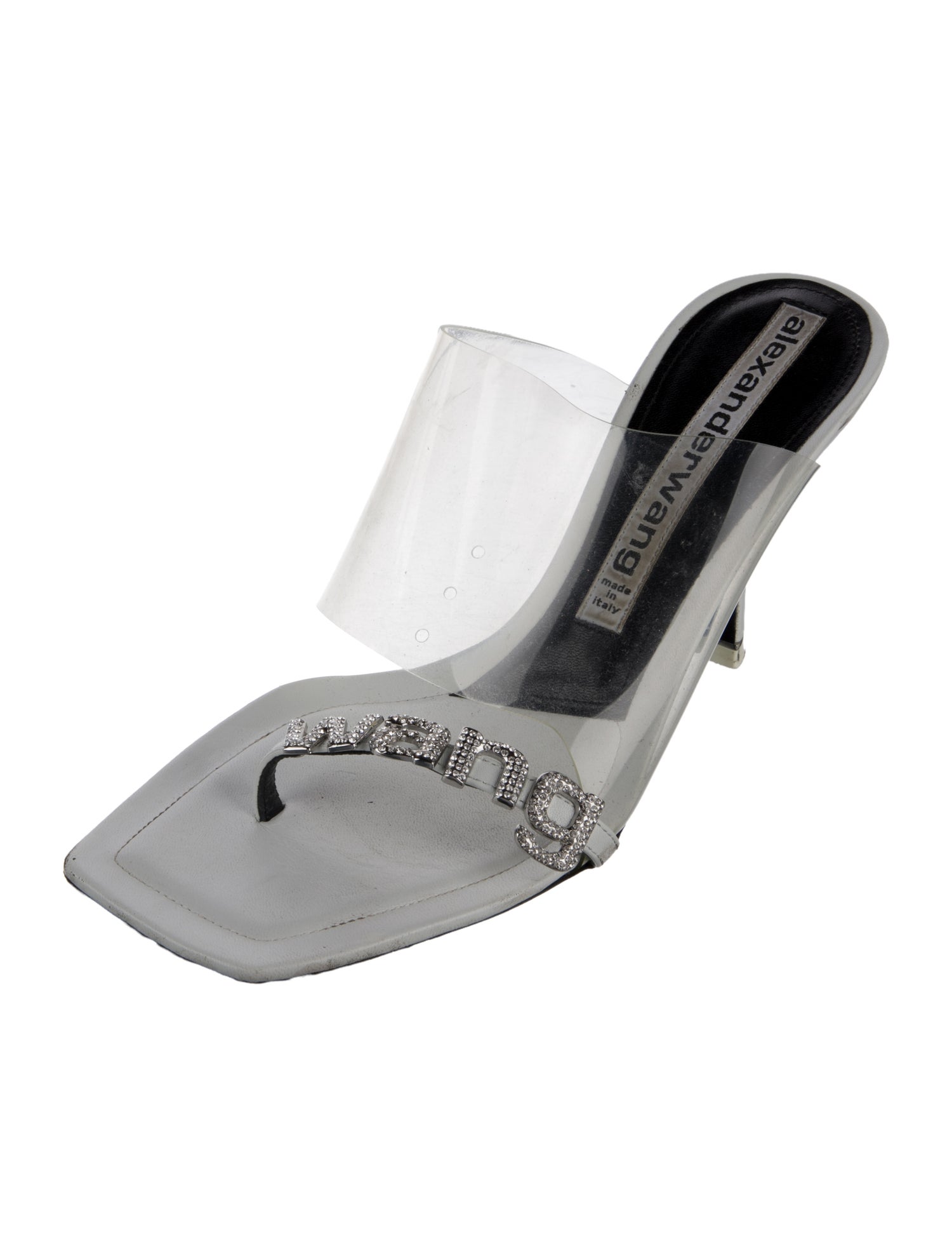 Alexander Wang Leather Crystal Embellishments Slides