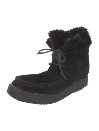 Alexander Wang Suede Fur Trim Lace-Up Boots