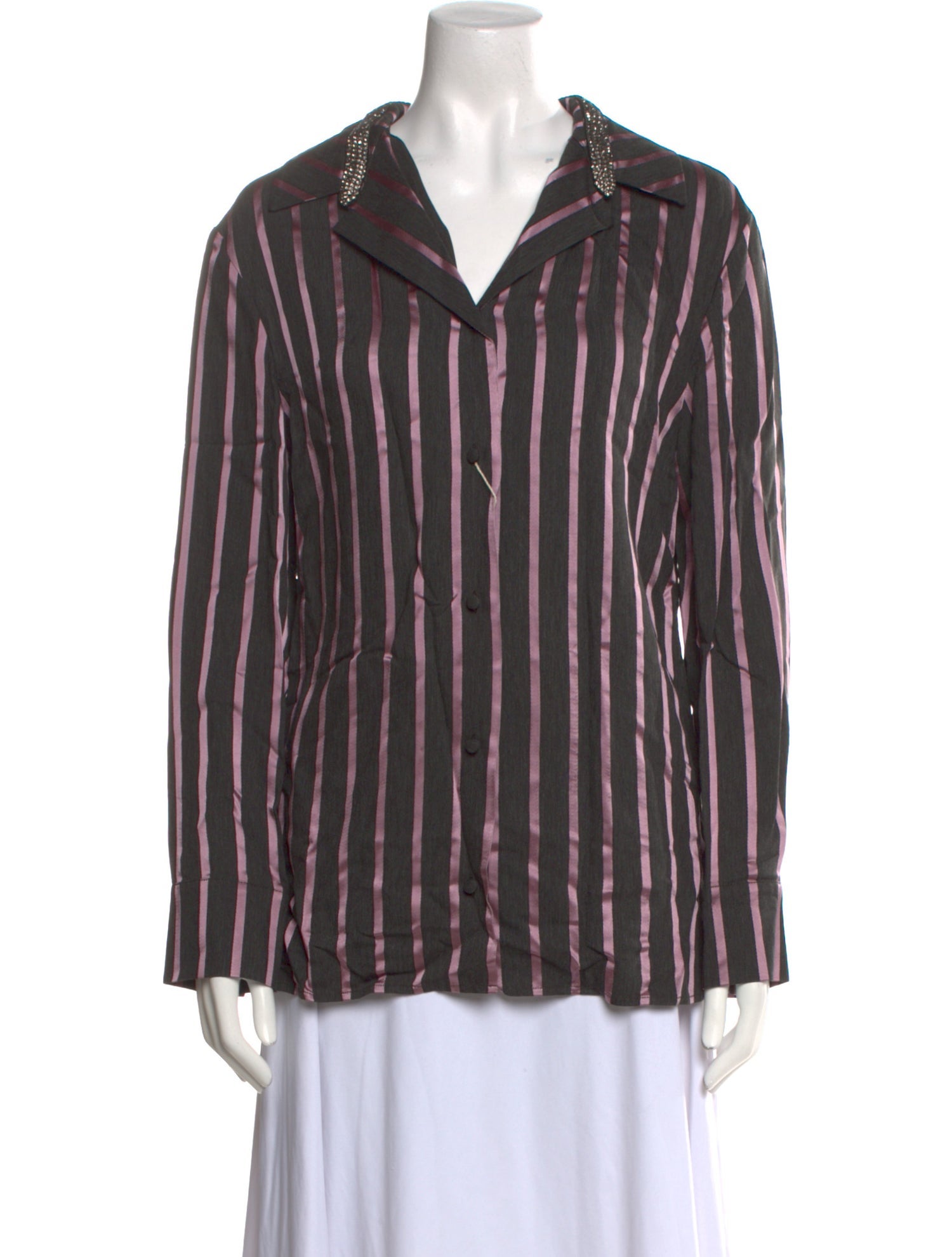 Alexander Wang Striped Long Sleeve Button-Up Top w/ Tags