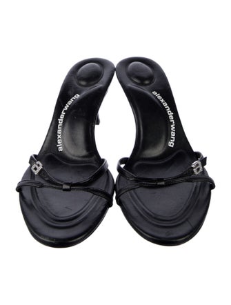 Alexander Wang Leather Crystal Embellishments Slides