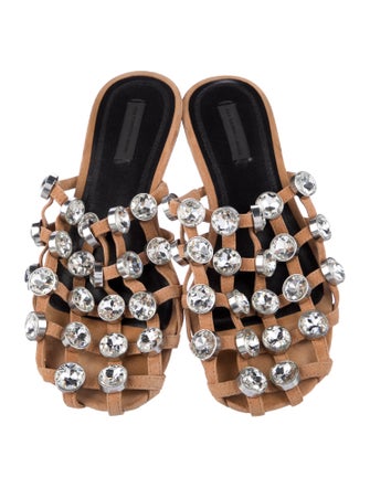 Alexander Wang Suede Crystal Embellishments Slides