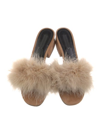 Alexander Wang Suede Feather Trim Slides
