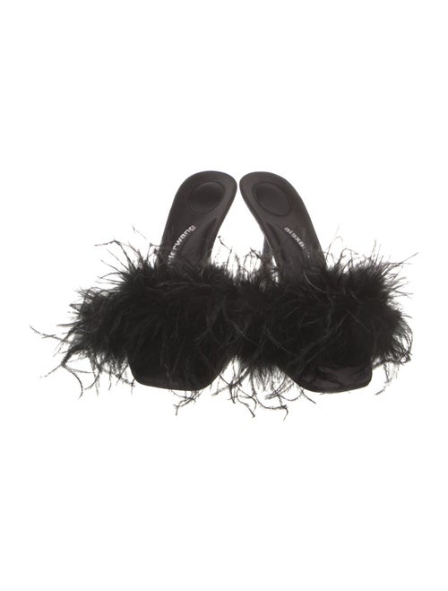 Alexander Wang Floral Print Feather Trim Slides