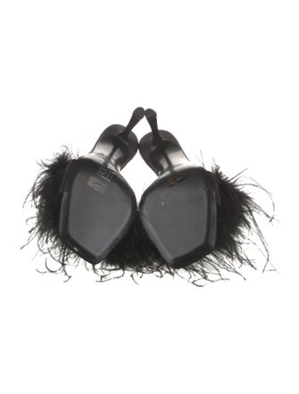 Alexander Wang Floral Print Feather Trim Slides