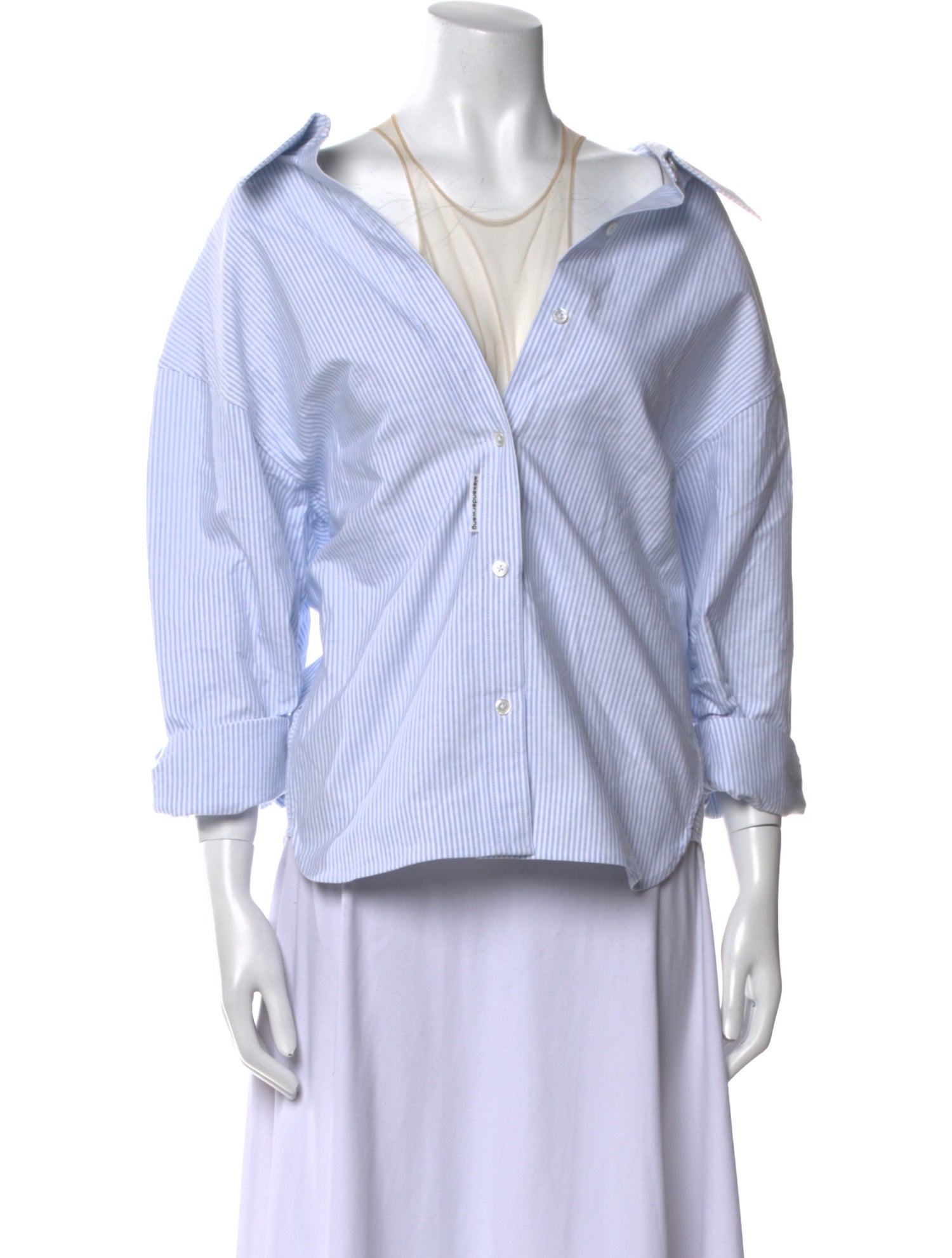 Alexander Wang Striped V-Neck Button-Up Top