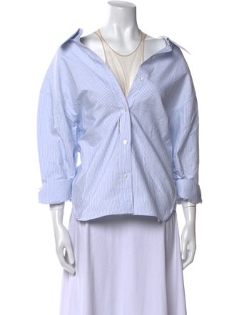 Alexander Wang Striped V-Neck Button-Up Top