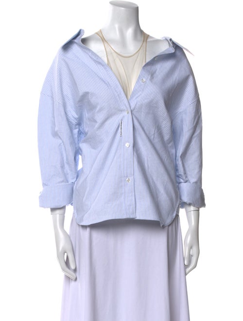 Alexander Wang Striped V-Neck Button-Up Top