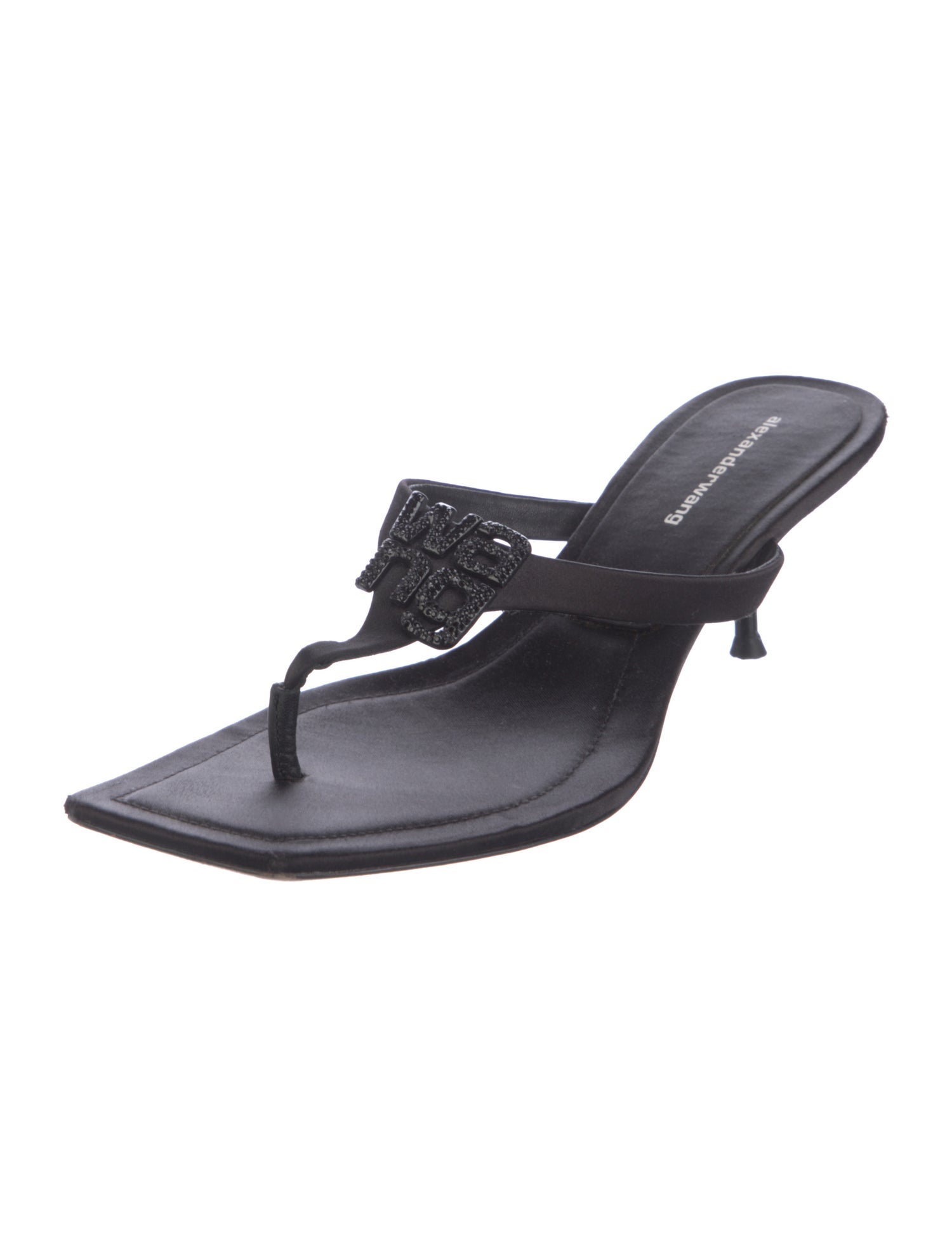 Alexander Wang Satin Crystal Embellishments Slides