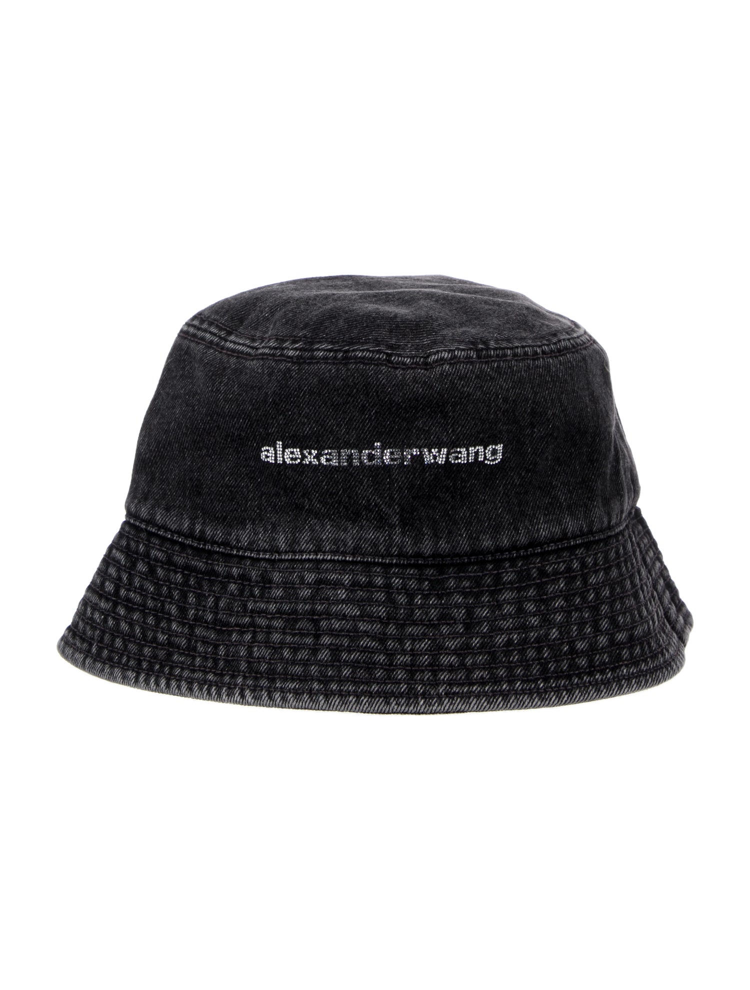 Alexander Wang Denim Bucket Hat With Crystal Accent Logo w/Tags