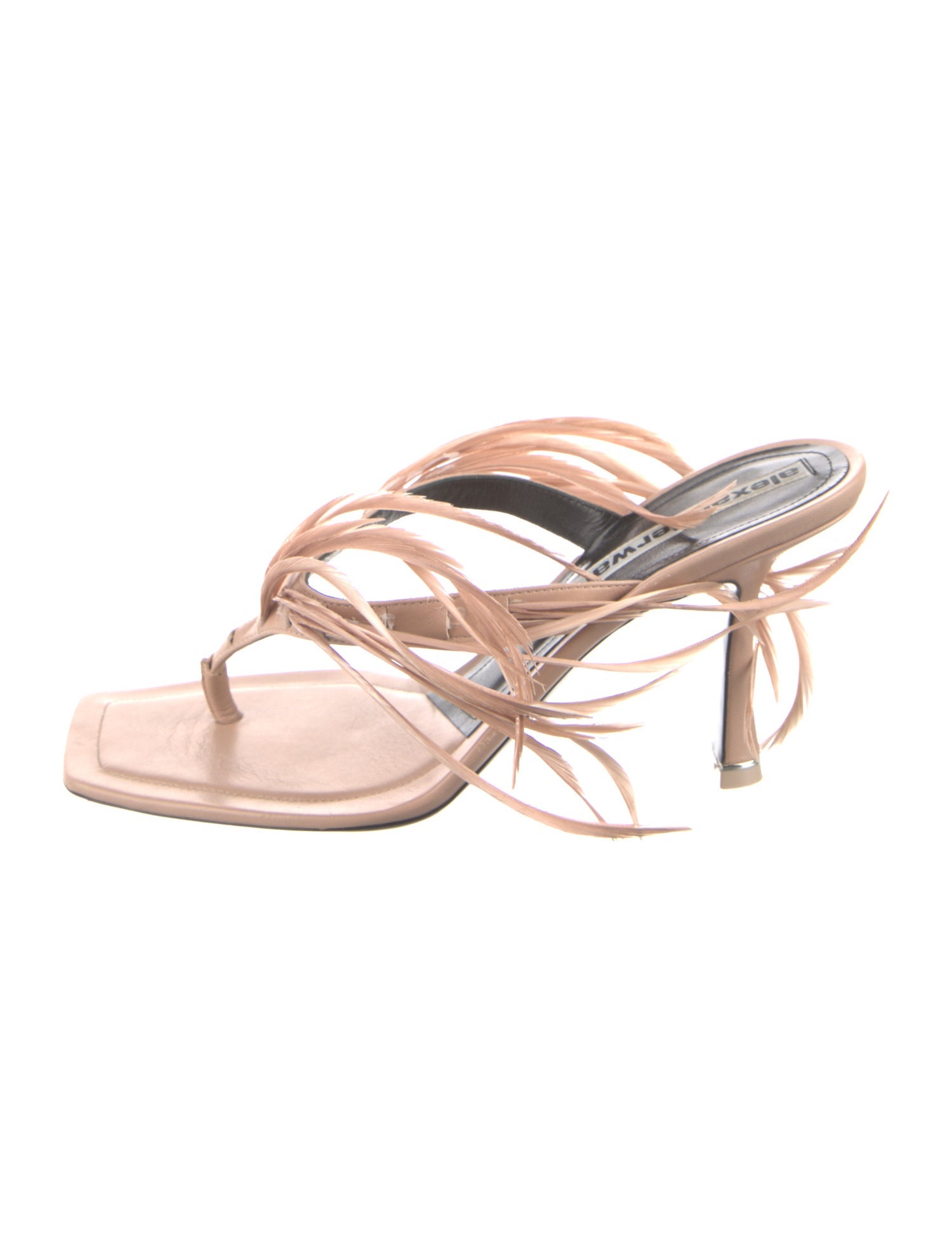 Alexander Wang Leather Feather Trim Slides