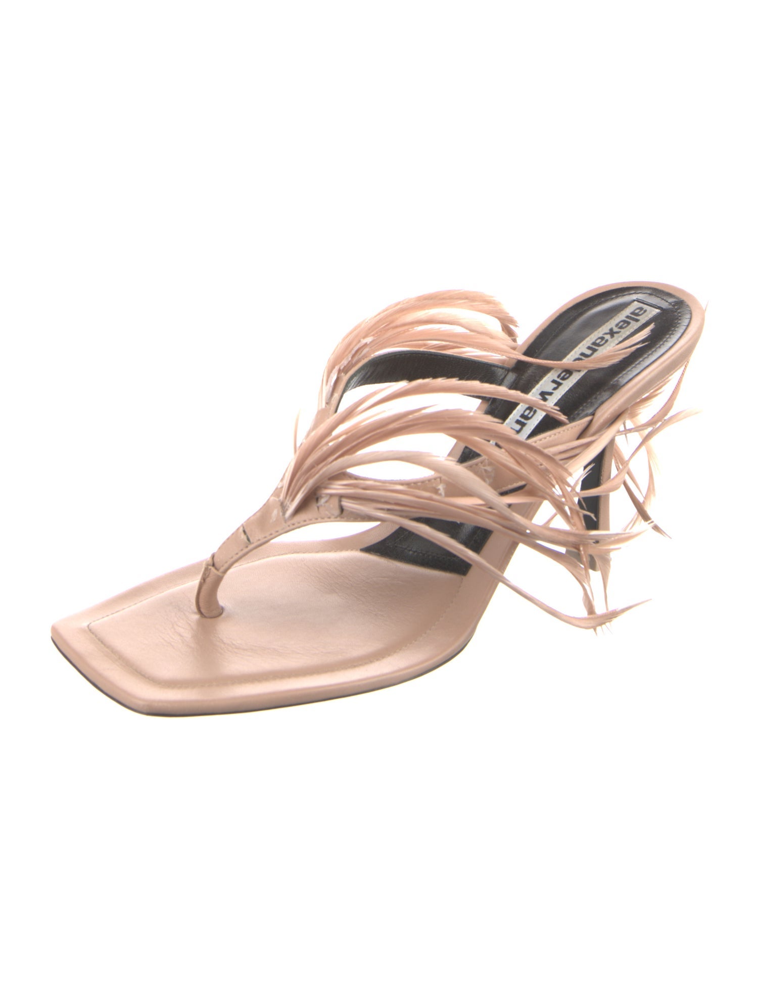 Alexander Wang Leather Feather Trim Slides