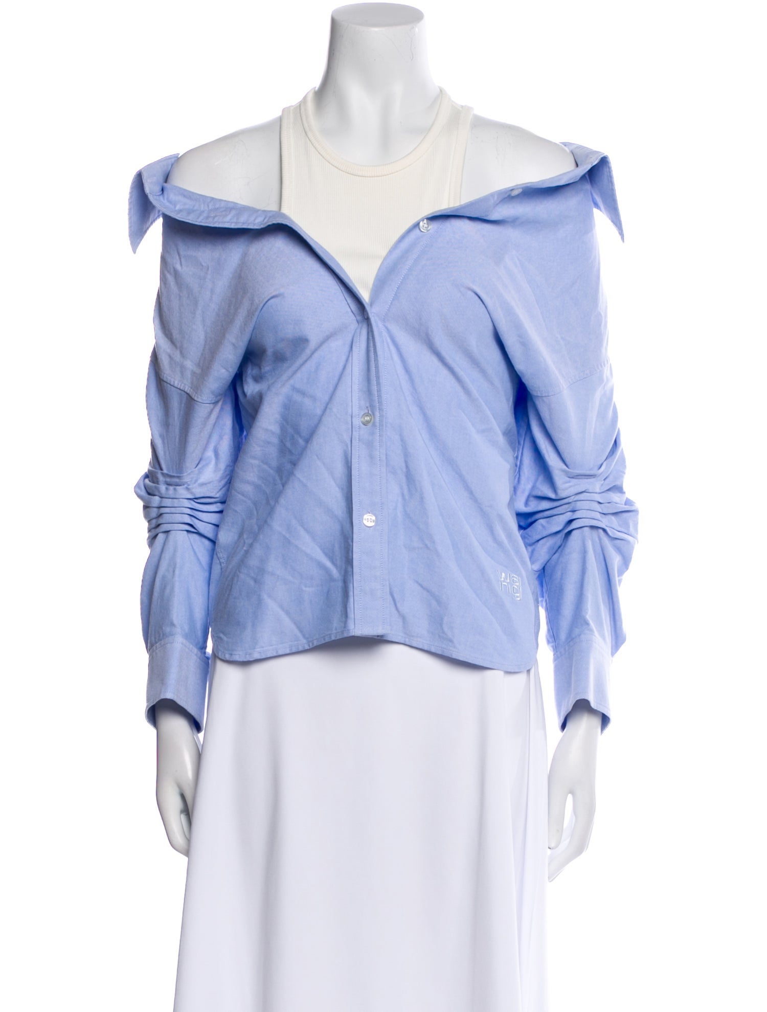 Alexander Wang Off-The-Shoulder Long Sleeve Button-Up Top