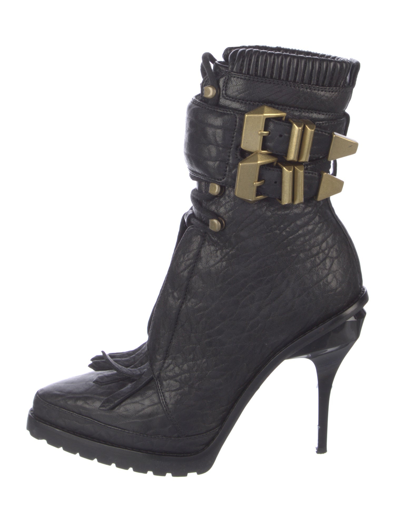 Alexander Wang Embossed Leather Fringe Trim Accent Lace-Up Boots