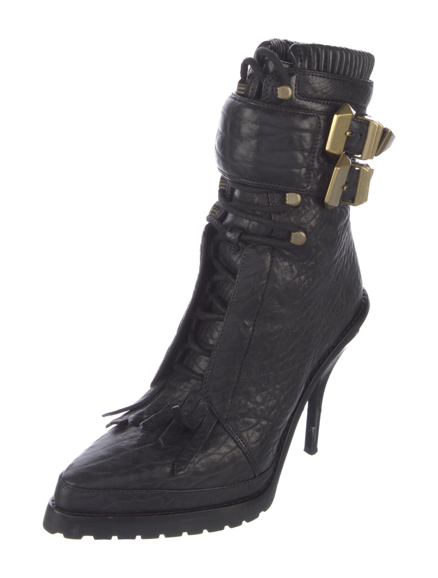 Alexander Wang Embossed Leather Fringe Trim Accent Lace-Up Boots